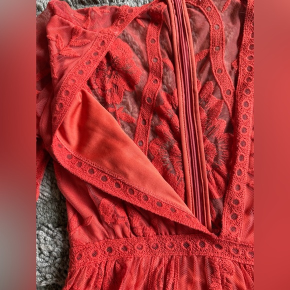 Endless Lace Orange Deep V Romper - Picture 2 of 6